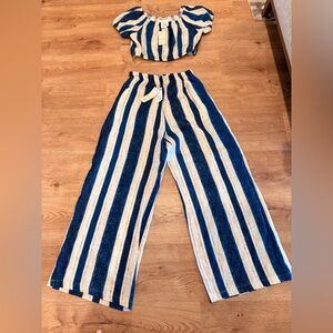 Billabong Blue & White Vertical-Stripe Wide-Leg Pants
